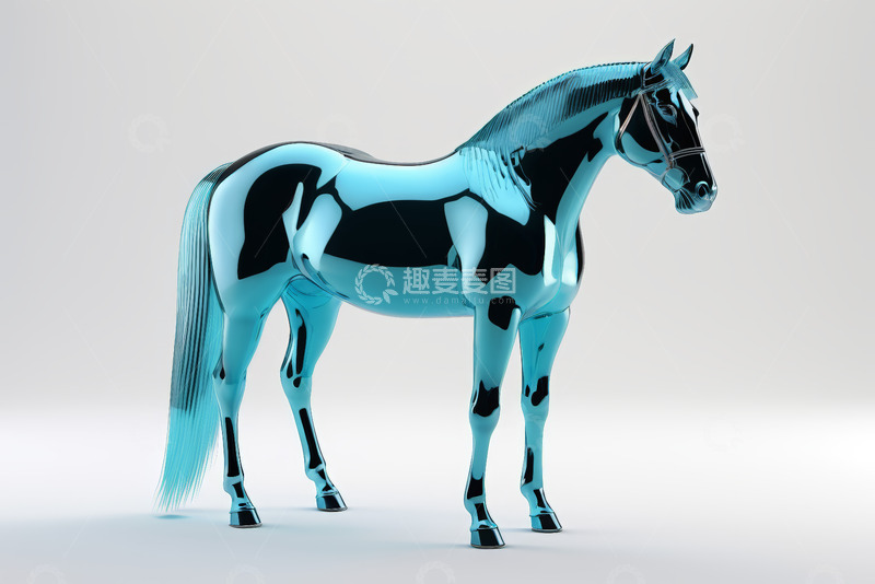 高清大图下载【趣麦麦图】金属质感蓝色骏马模型