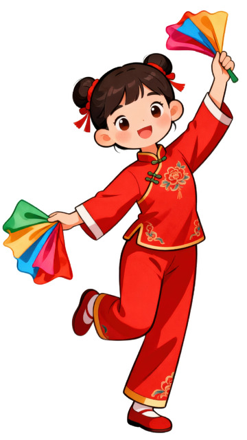 拿着扇子跳舞的可爱女孩