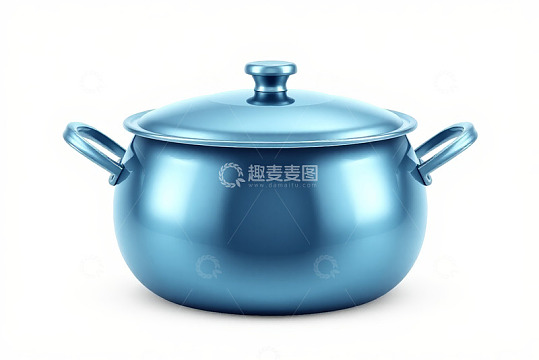 蓝色烹饪锅带盖特写