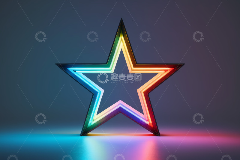 高清大图下载【趣麦麦图】彩色发光五角星霓虹装饰
