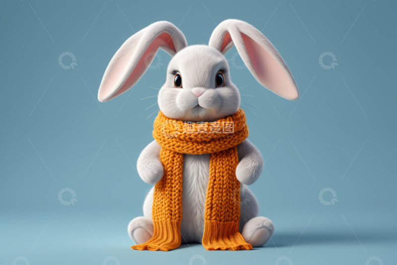 高清大图下载【趣麦麦图】戴围巾的可爱白兔