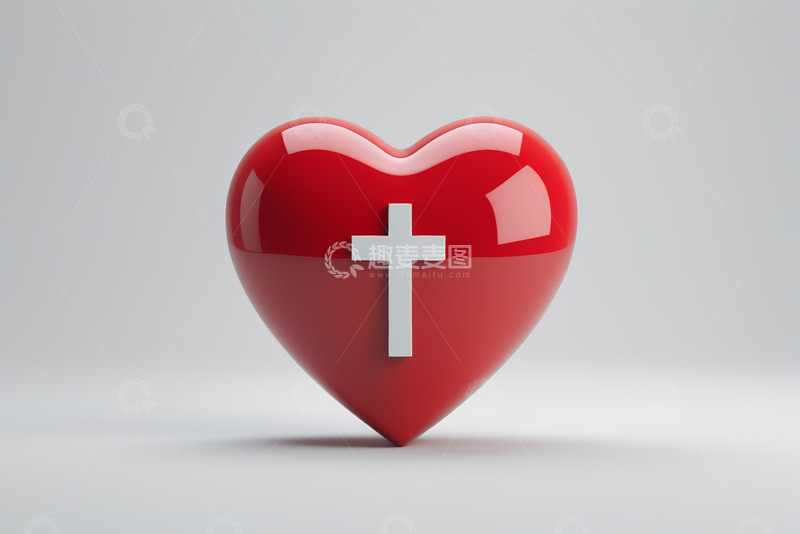 高清大图下载【趣麦麦图】红色心形带白色十字图案