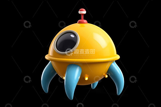 黄色卡通风格宇宙飞船模型