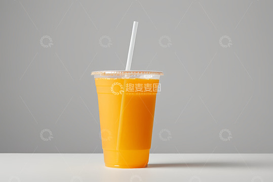 透明塑料杯装橙色果汁