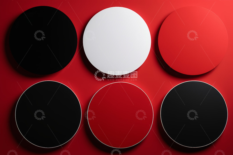 高清大图下载【趣麦麦图】红背景上黑白红圆形图案