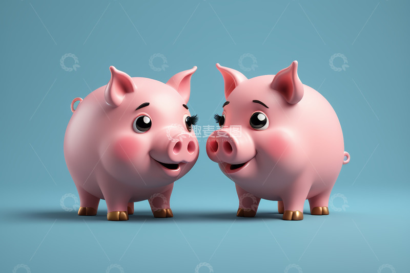 高清大图下载【趣麦麦图】两只卡通小猪面对面站立