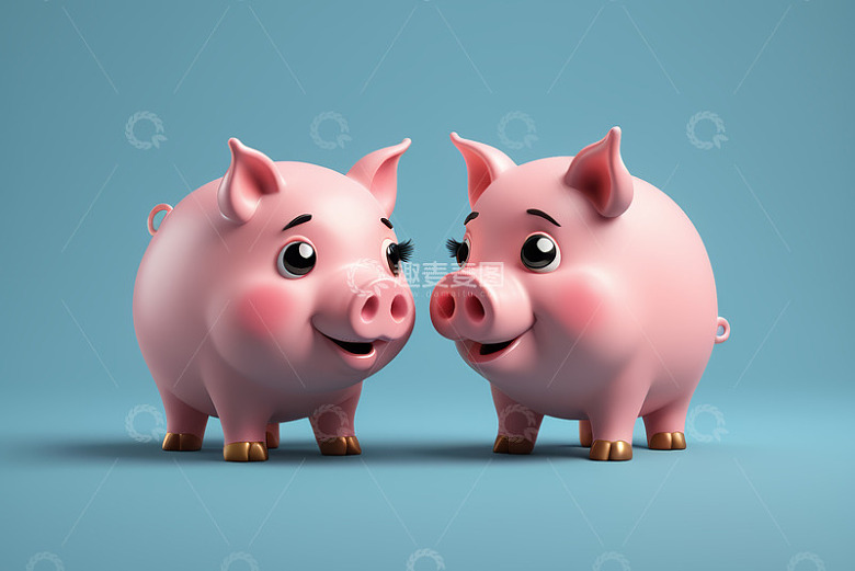两只卡通小猪面对面站立
