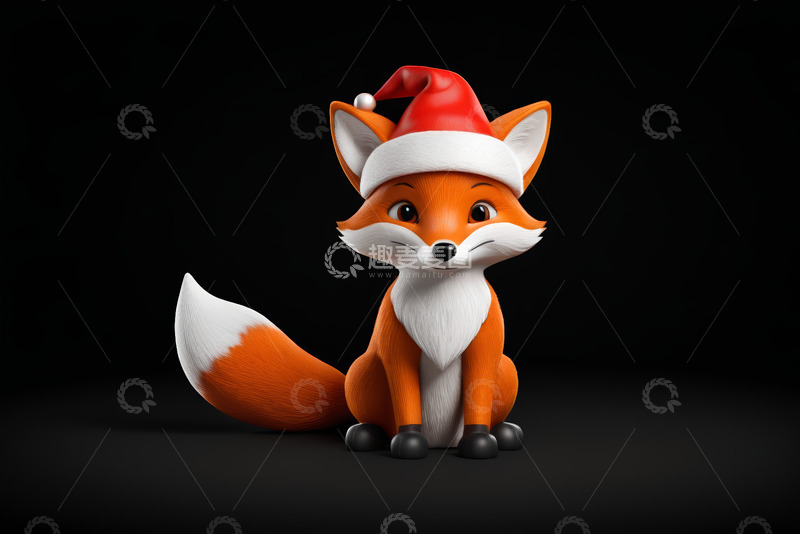 高清大图下载【趣麦麦图】戴圣诞帽的卡通狐狸