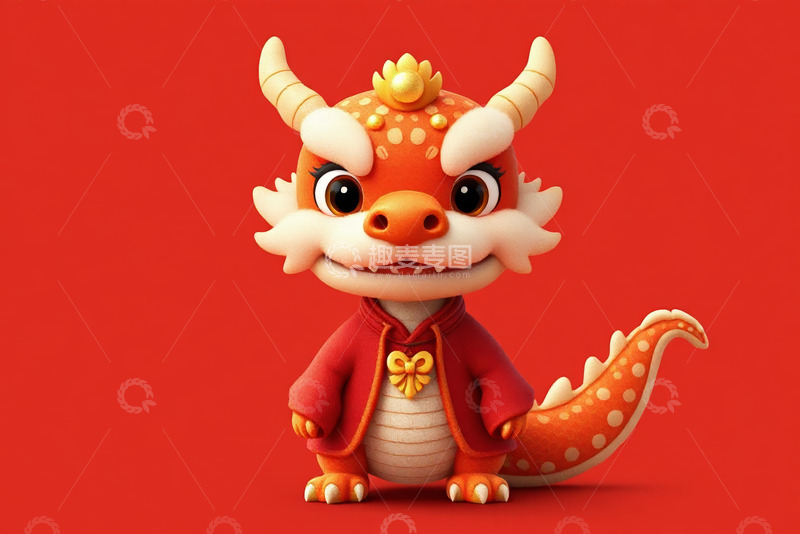 高清大图下载【趣麦麦图】卡通龙形象红色背景素材