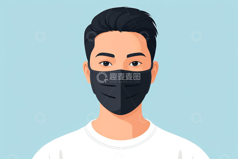 高清大图下载【趣麦麦图】戴口罩男子正面头像