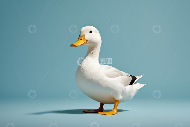 高清大图下载【趣麦麦图】白色鸭子站立蓝色背景