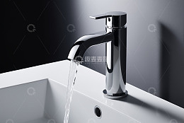 水龙头出水的洗手池场景