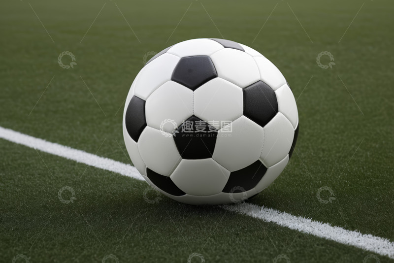 高清大图下载【趣麦麦图】足球置于绿茵场地边线处