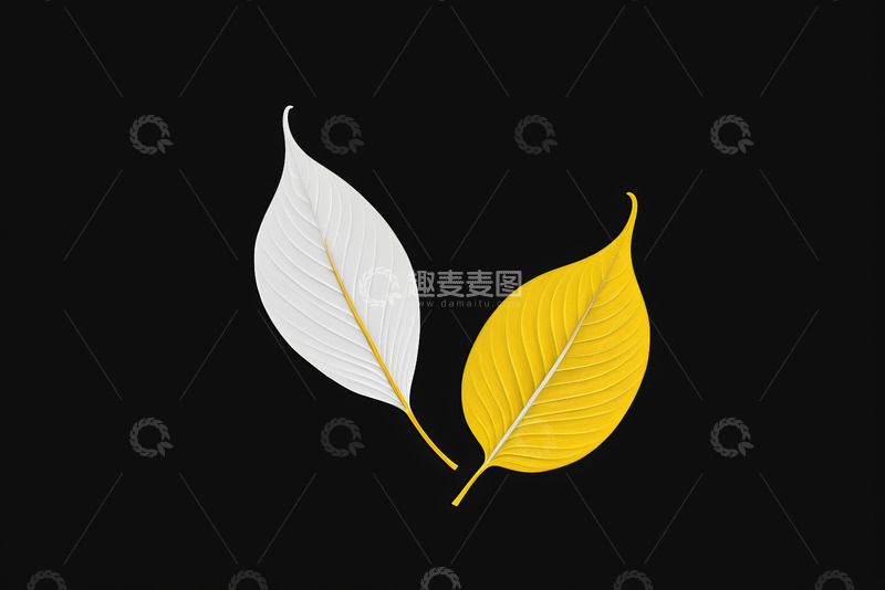 高清大图下载【趣麦麦图】黑背景双色叶子素材