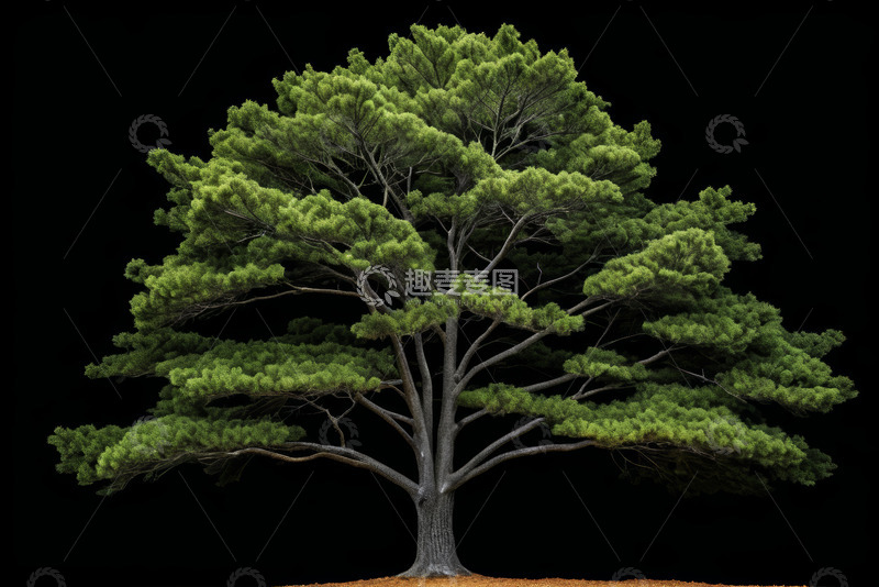 高清大图下载【趣麦麦图】黑色背景下的绿色松树