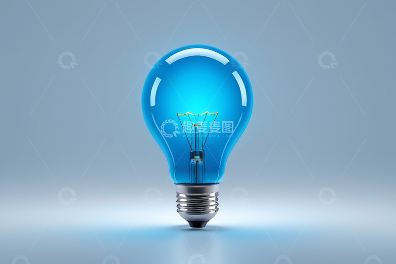 高清大图下载【趣麦麦图】蓝色发光灯泡特写