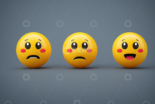 三个不同表情的黄色表情符号