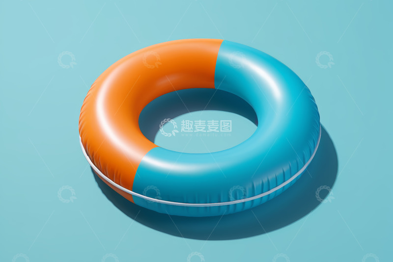 高清大图下载【趣麦麦图】双色拼接游泳圈蓝色背景展示