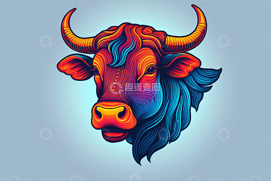 彩色卡通牛头插画