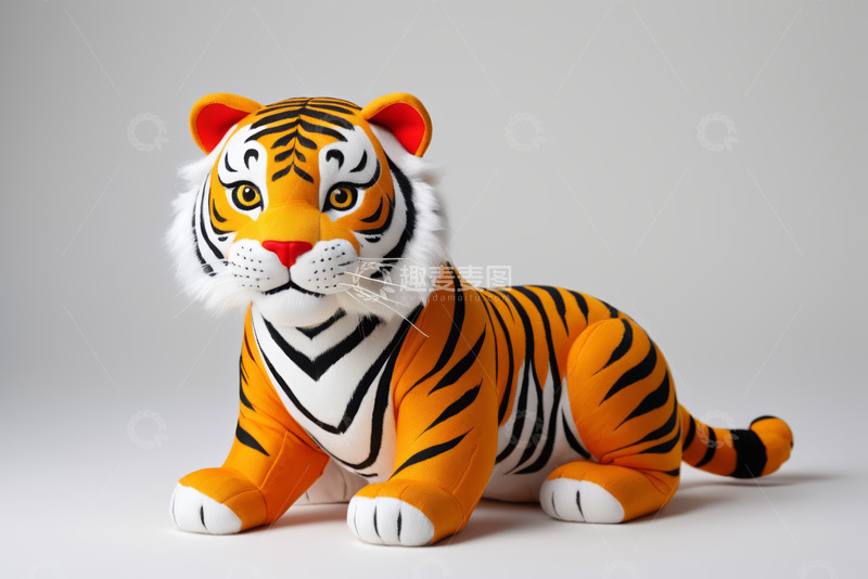 高清大图下载【趣麦麦图】橙色老虎毛绒玩具特写