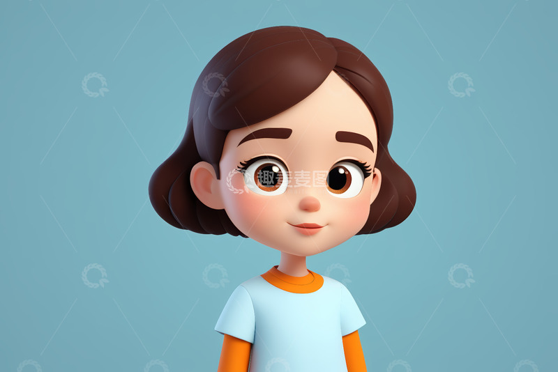 高清大图下载【趣麦麦图】卡通女孩正面半身形象