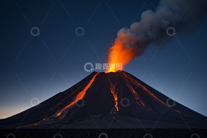 高清大图下载【趣麦麦图】夜间喷发的火山景观