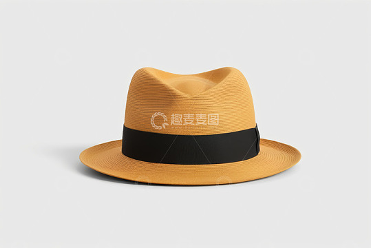 棕黄色带黑饰带时尚帽子
