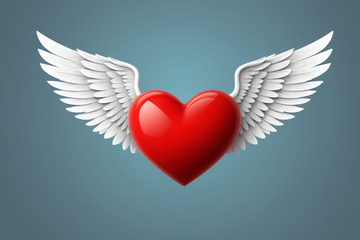 带翅膀的红色爱心图案