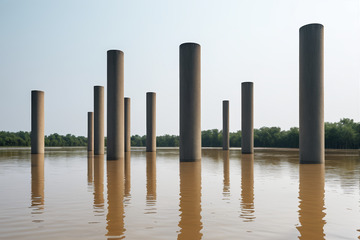 水中林立的圆柱形建筑结构