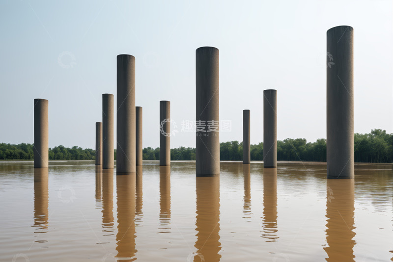 高清大图下载【趣麦麦图】水中林立的圆柱形建筑结构