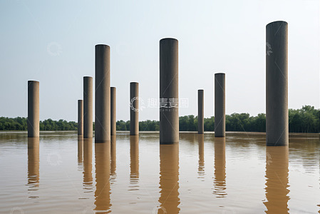 水中林立的圆柱形建筑结构