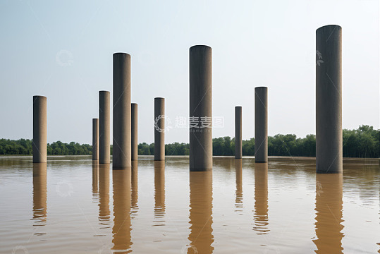 水中林立的圆柱形建筑结构