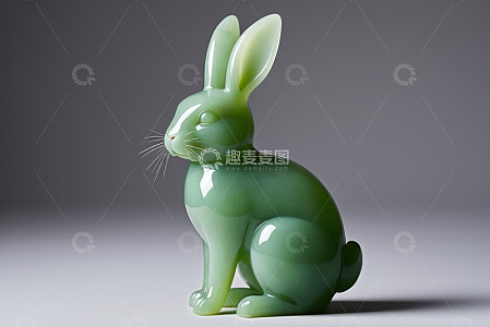 绿色玉质兔子摆件特写