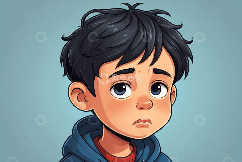 高清大图下载【趣麦麦图】忧郁小男孩卡通肖像