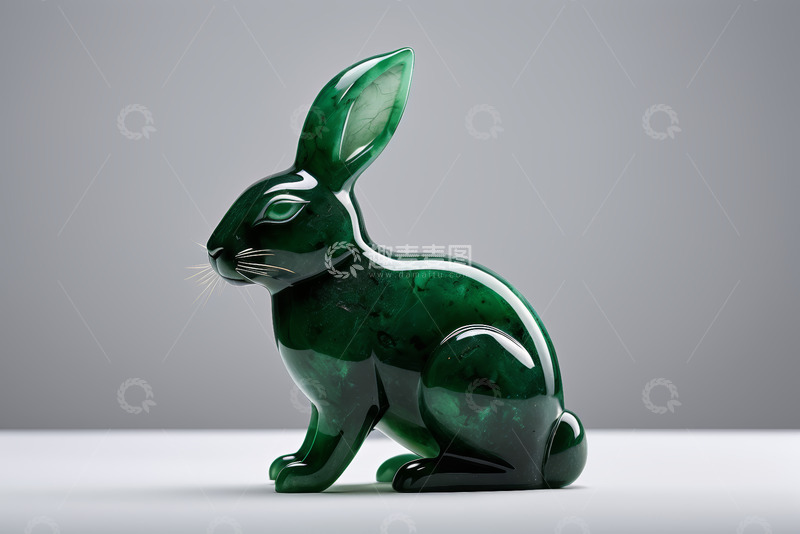 高清大图下载【趣麦麦图】绿色玉石兔子摆件特写