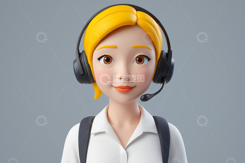 高清大图下载【趣麦麦图】戴耳机微笑的卡通女性形象