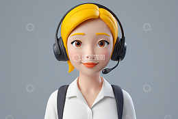 戴耳机微笑的卡通女性形象
