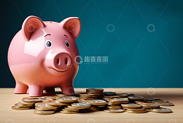 粉色小猪存钱罐与硬币