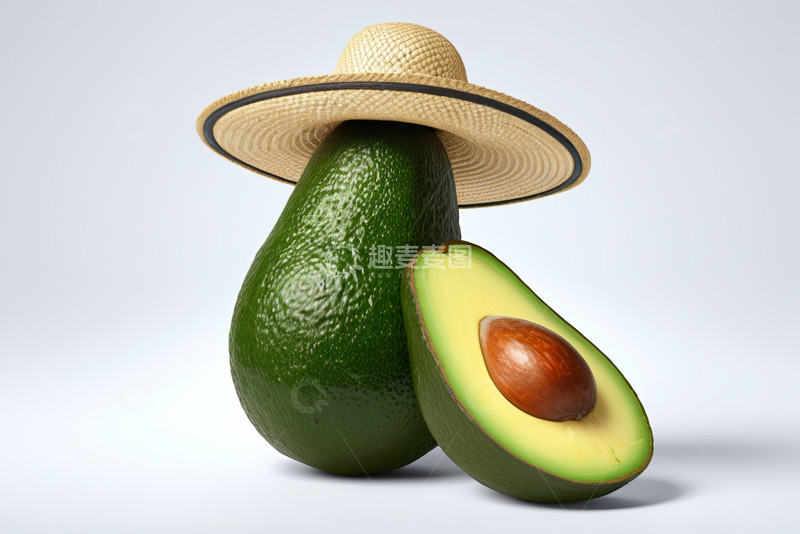 高清大图下载【趣麦麦图】戴草帽的牛油果静物图