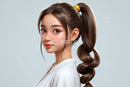 扎马尾辫女孩的特写