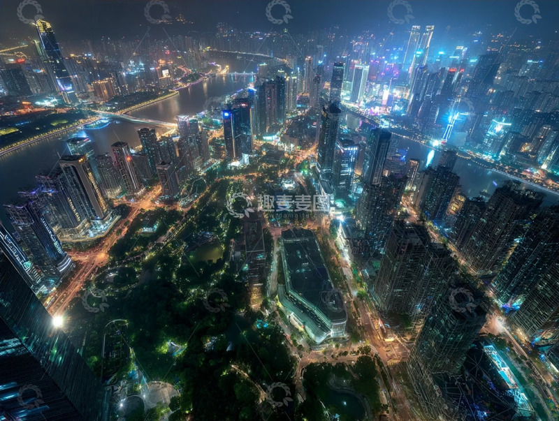 高清大图下载【趣麦麦图】江风里的都市夜景：灯火与建筑共生
