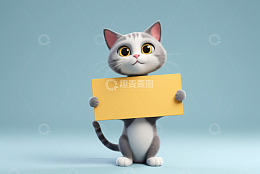 卡通猫咪手持黄色牌子