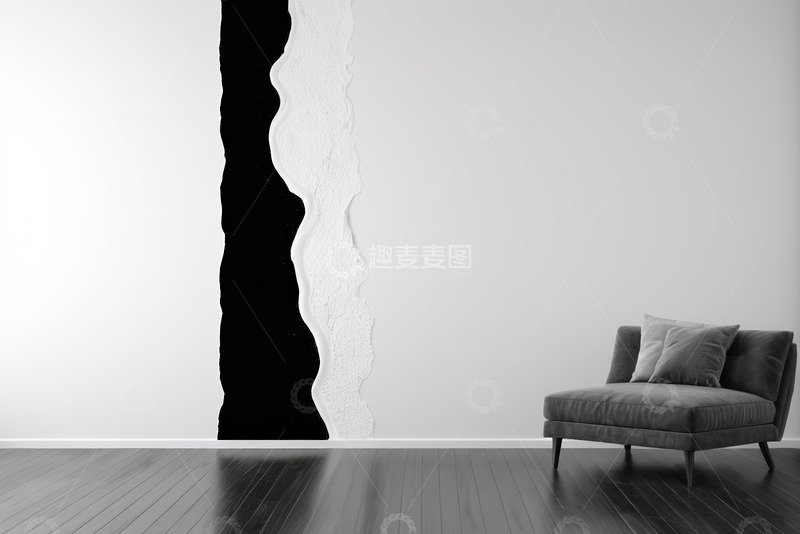 高清大图下载【趣麦麦图】简约客厅沙发与抽象墙面景致