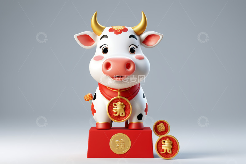 高清大图下载【趣麦麦图】3D卡通牛形象素材