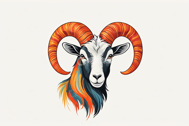 高清大图下载【趣麦麦图】彩色插画风格山羊头部特写