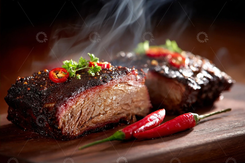 高清大图下载【趣麦麦图】焦香诱人的鲜嫩牛排美食特写