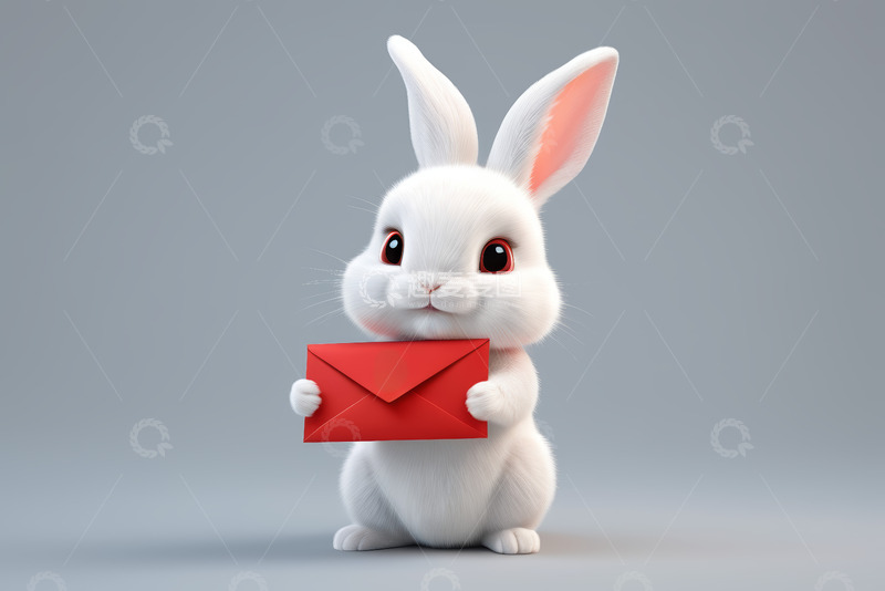 高清大图下载【趣麦麦图】手持红信封的可爱白兔
