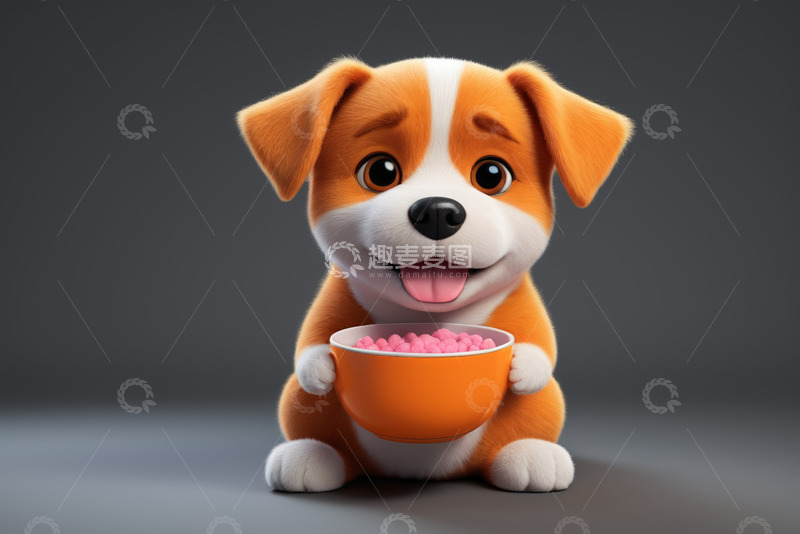 高清大图下载【趣麦麦图】卡通小狗捧碗食物素材