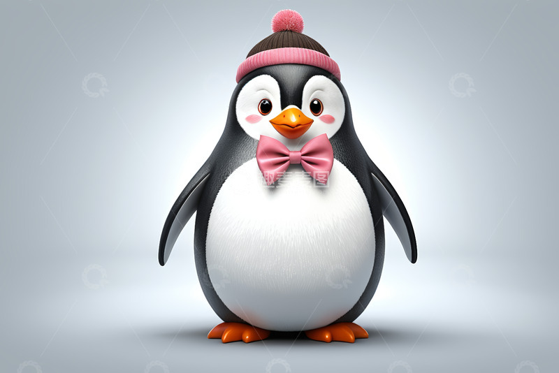 高清大图下载【趣麦麦图】戴帽系领结的卡通企鹅