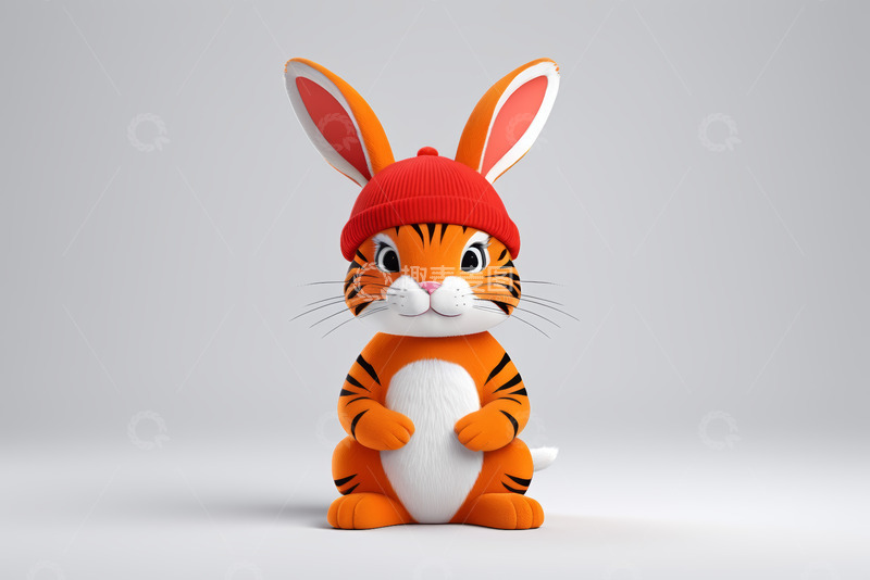 高清大图下载【趣麦麦图】戴红帽的老虎兔子混合动画角色